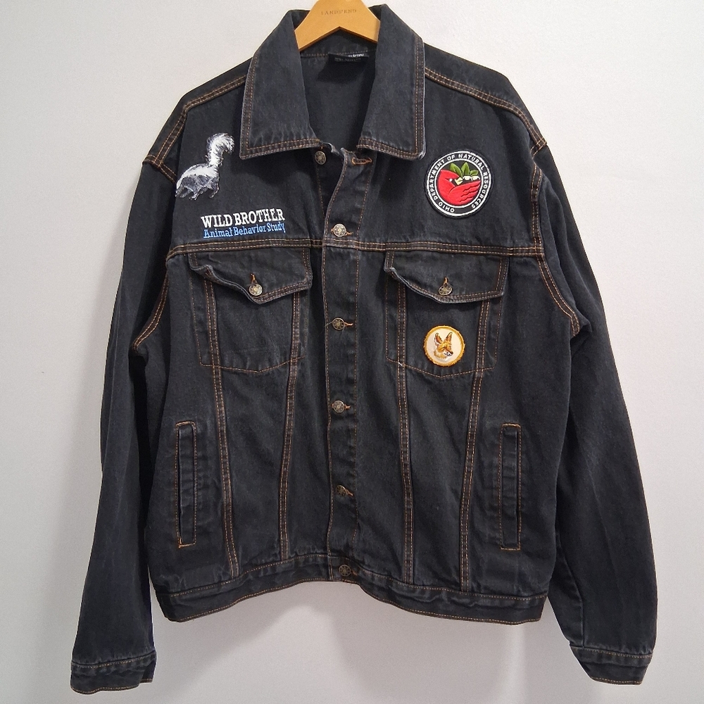 Vintage Mens Wild Brother Ohio DNR Patches Animal Critter Denim Jacket 2XL